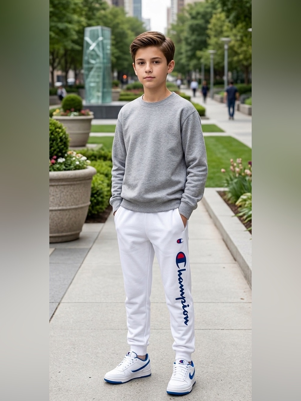Champion Boys White Logo Jogger Sweatpants Size M NWT Athletic Streetwear